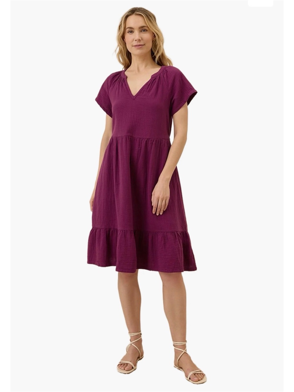 Pact Organic Cotton Coastal Double Gauze Breezy Dress Sangria Purple XL